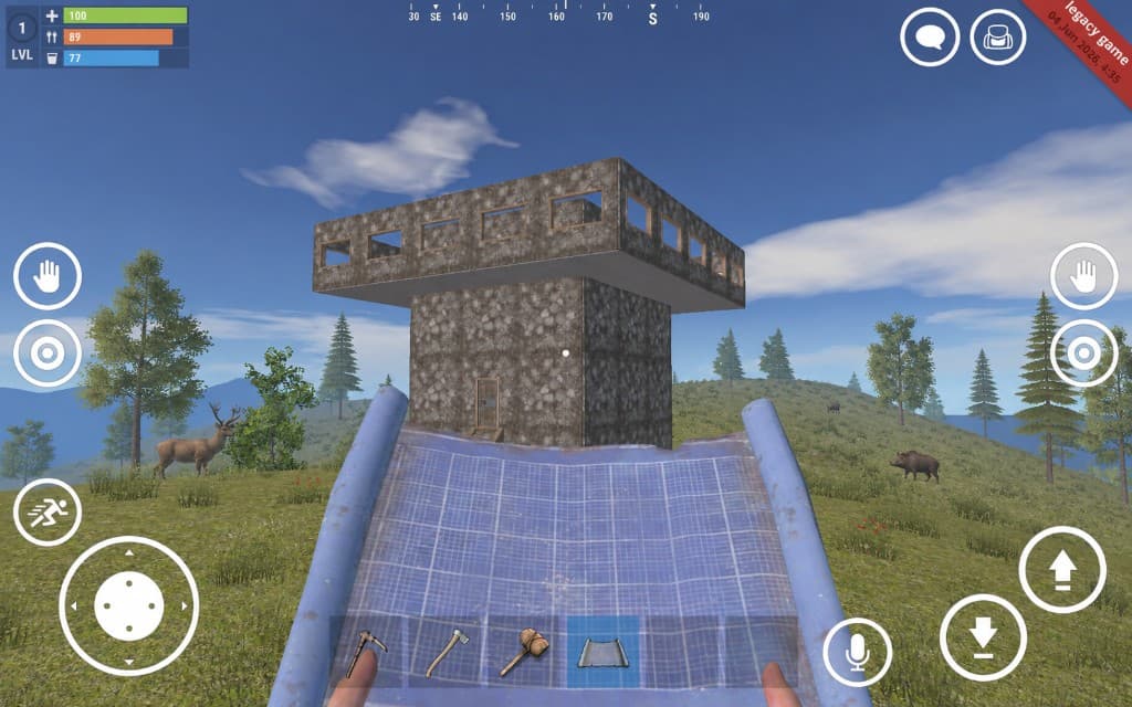 A player building a stone base in Legacy Survival